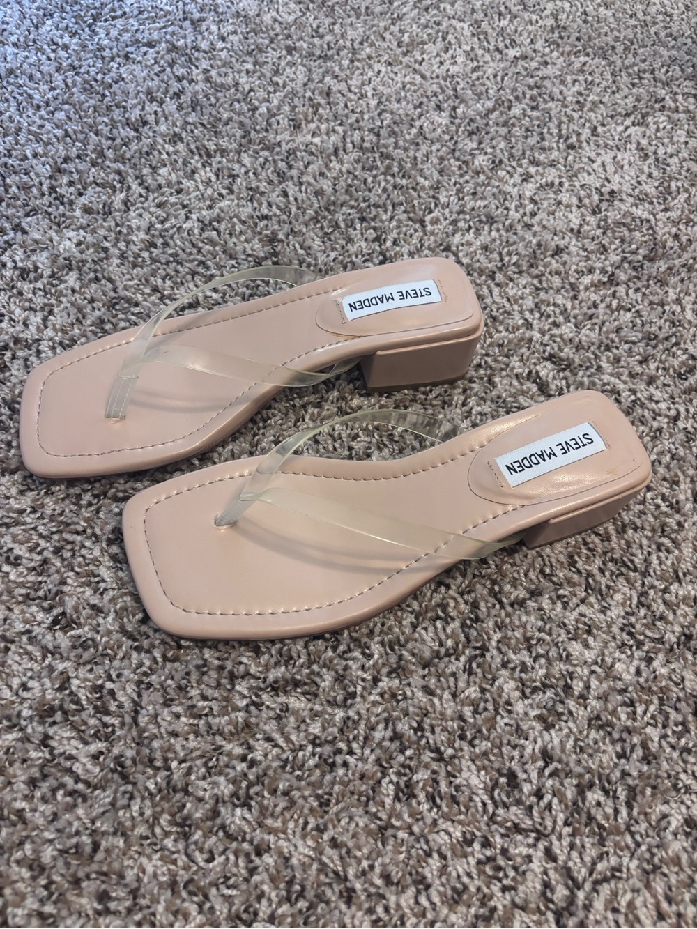 Steve Madden Nude Square Toe Sandal with Clear Straps